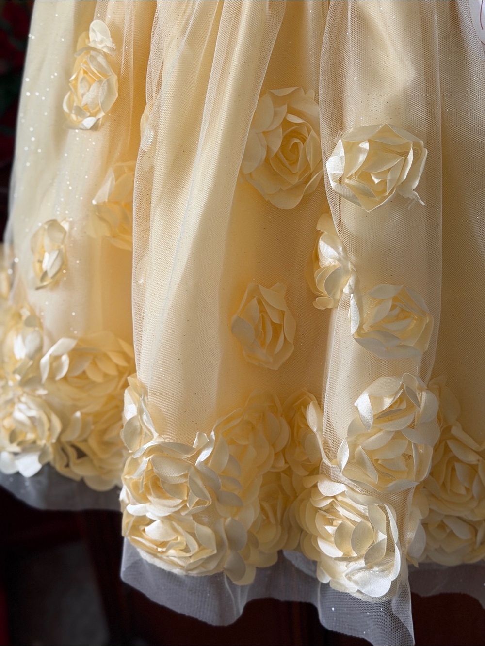 Yellow Floral Tulle Girls' Dress - Picture 9 of 16